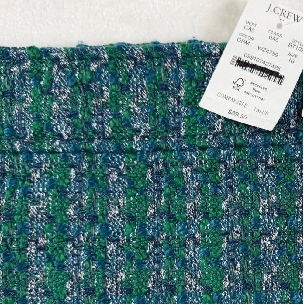 J.Crew‎ Tweed Woven Two-Piece Set Women Top XL Skirt 16 Green Blue Elevated